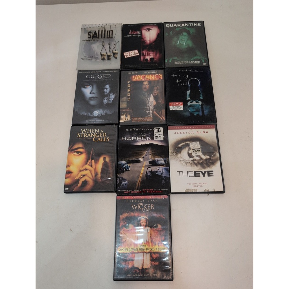 Mixed Lot Of 10 Horror Movies Dvds The Ring Two Saw III Wicker Man & More
